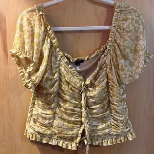 Retro floral mesh babydoll crop top